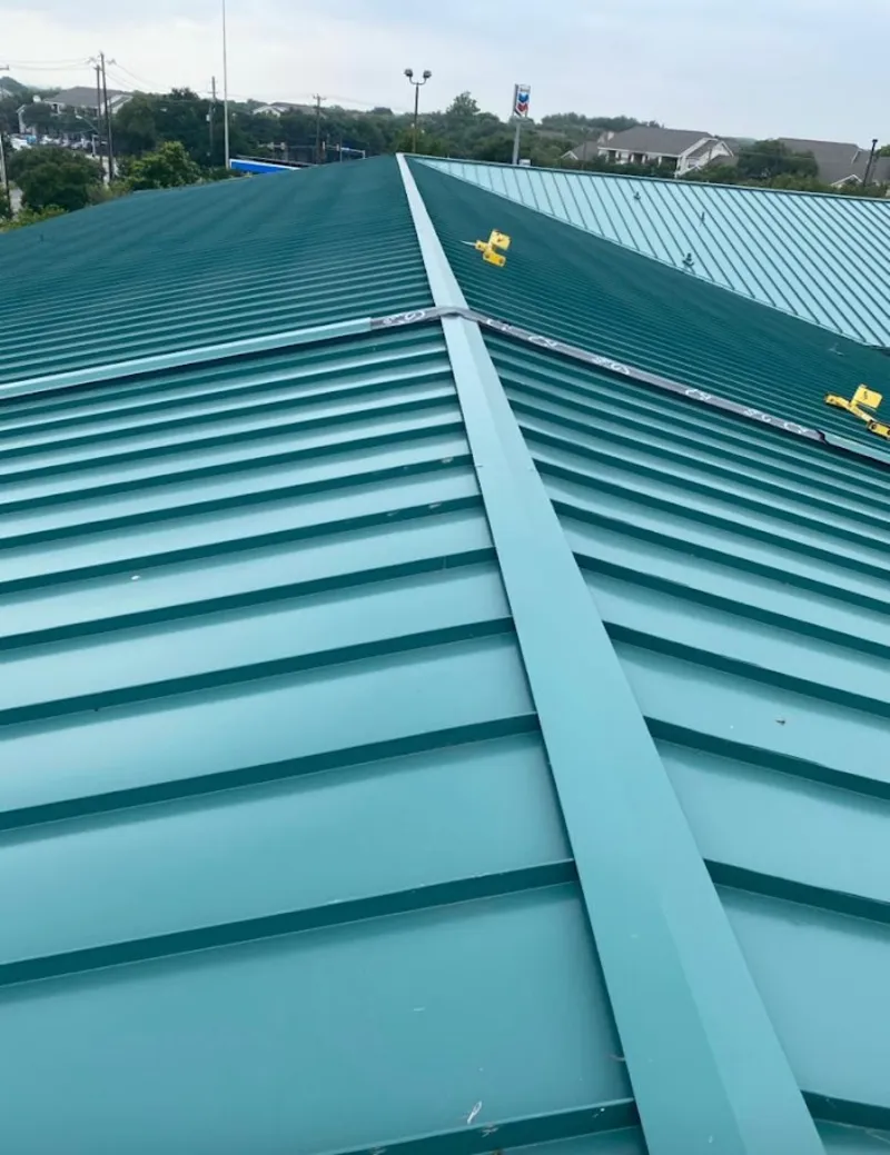 Green commercial metal roof ridge and valley for Metal Roof Repair in Cleveland Heights